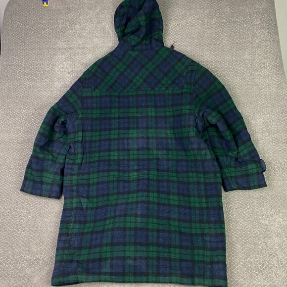 Vintage LL Bean Toggle Coat Men's XL Green Blue Tartan Plaid Wool USA Duffle - Picture 6 of 15